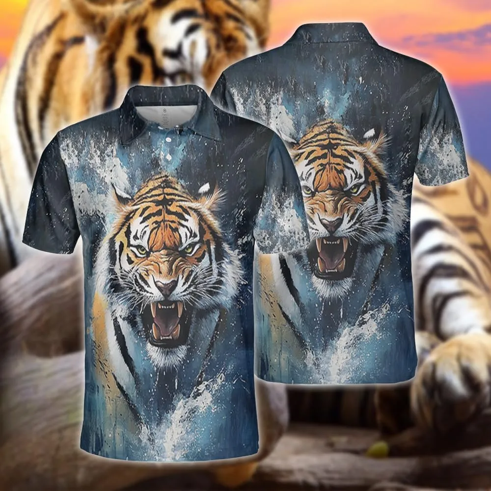 Tigre Polo Shirts for Men - Tigre Lover Stylish Mens Goft Shirt Casual Short Sleeve Button Down Outfit Set 52