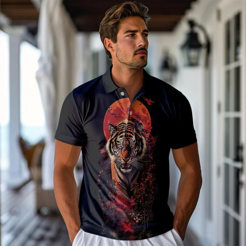 Tigre Polo Shirts for Men - Tigre Lover Stylish Mens Goft Shirt Casual Short Sleeve Button Down Outfit Set 52