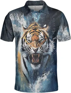 Tigre Polo Shirts for Men - Tigre Lover Stylish Mens Goft Shirt Casual Short Sleeve Button Down Outfit Set 52