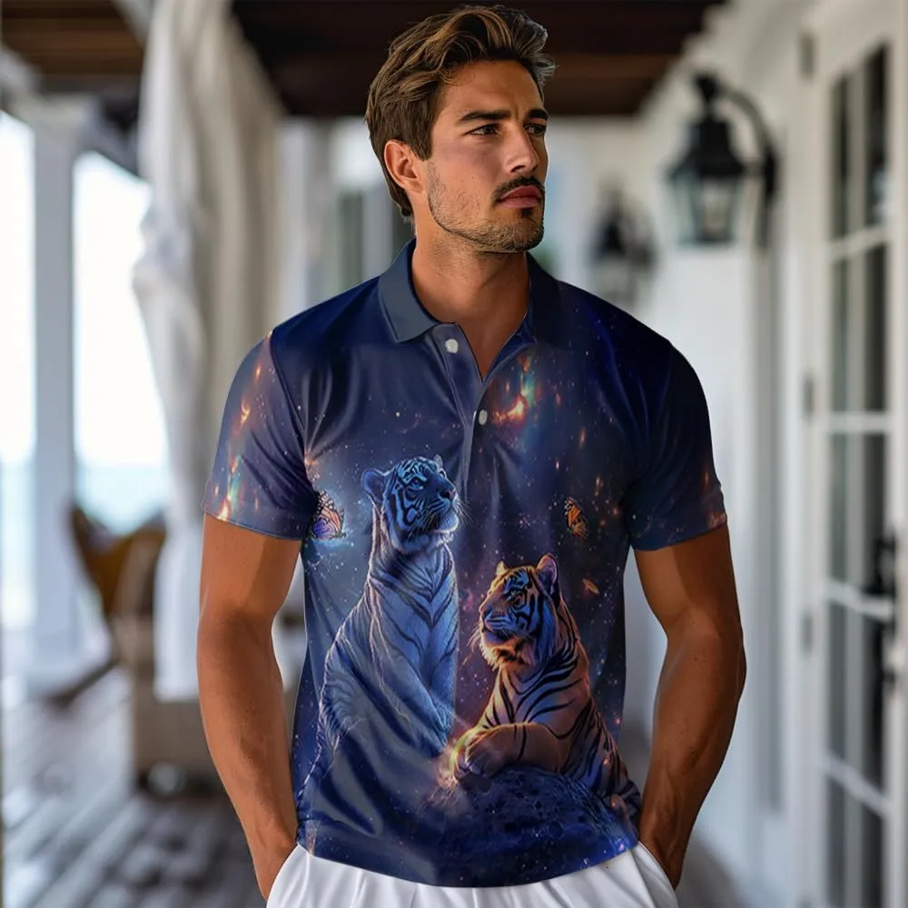 Tigre Polo Shirts for Men - Tigre Lover Stylish Mens Goft Shirt Casual Short Sleeve Button Down Outfit Set 52
