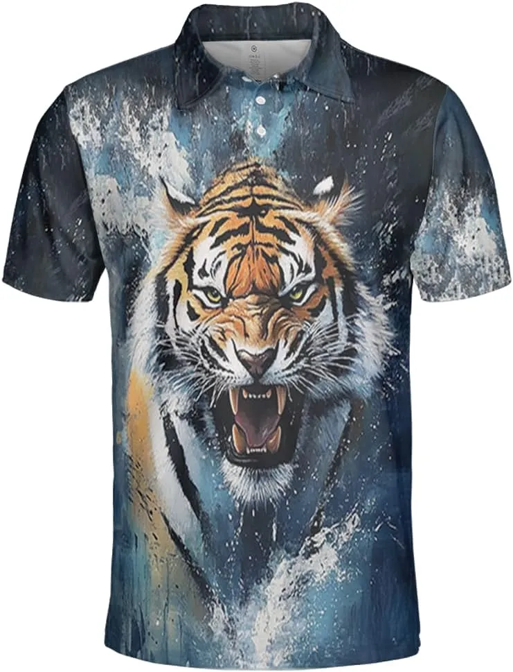 Tigre Polo Shirts for Men - Tigre Lover Stylish Mens Goft Shirt Casual Short Sleeve Button Down Outfit Set 52