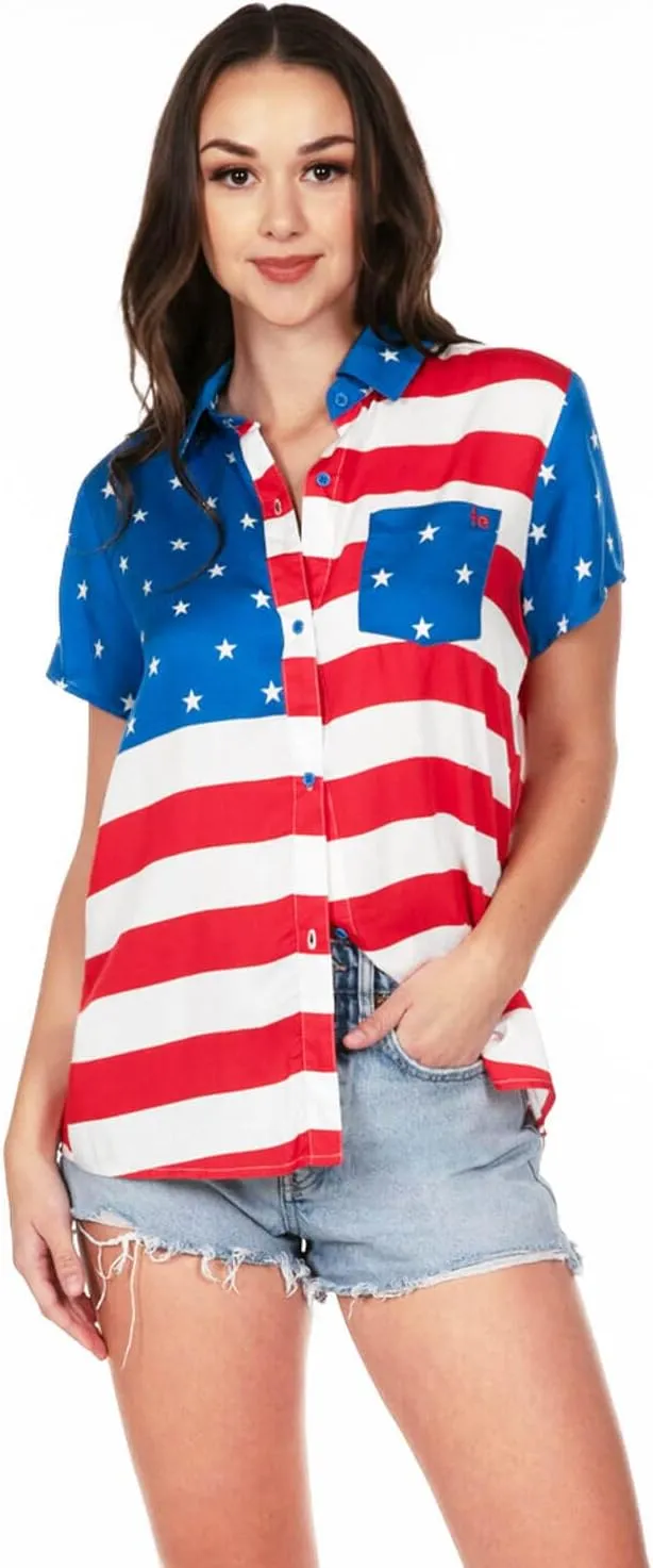 Tipsy Elves 4th of July Shirts for Women - Patriotic Women's Button Down Shirts