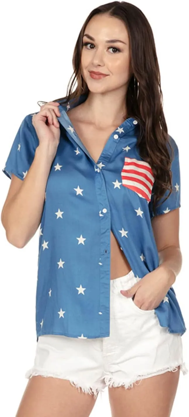 Tipsy Elves 4th of July Shirts for Women - Patriotic Women's Button Down Shirts