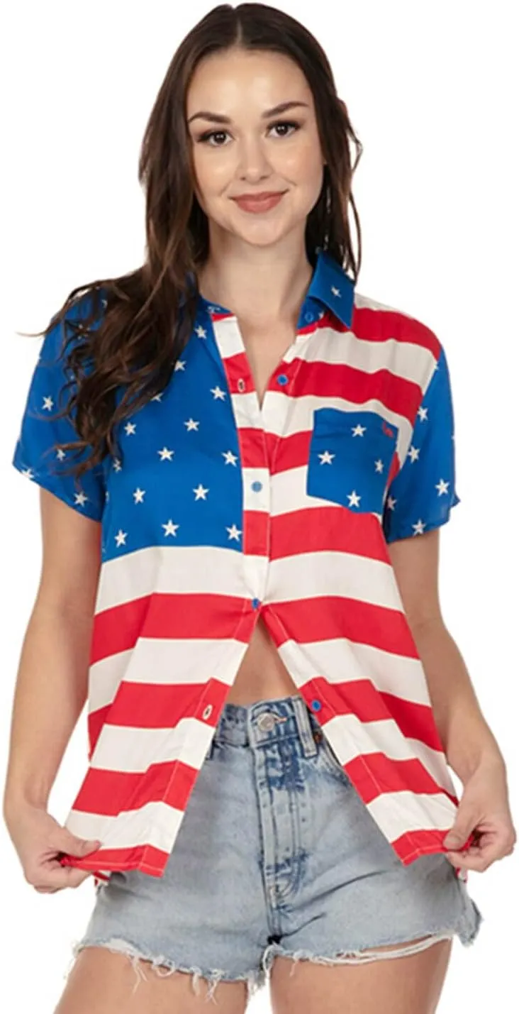 Tipsy Elves 4th of July Shirts for Women - Patriotic Women's Button Down Shirts