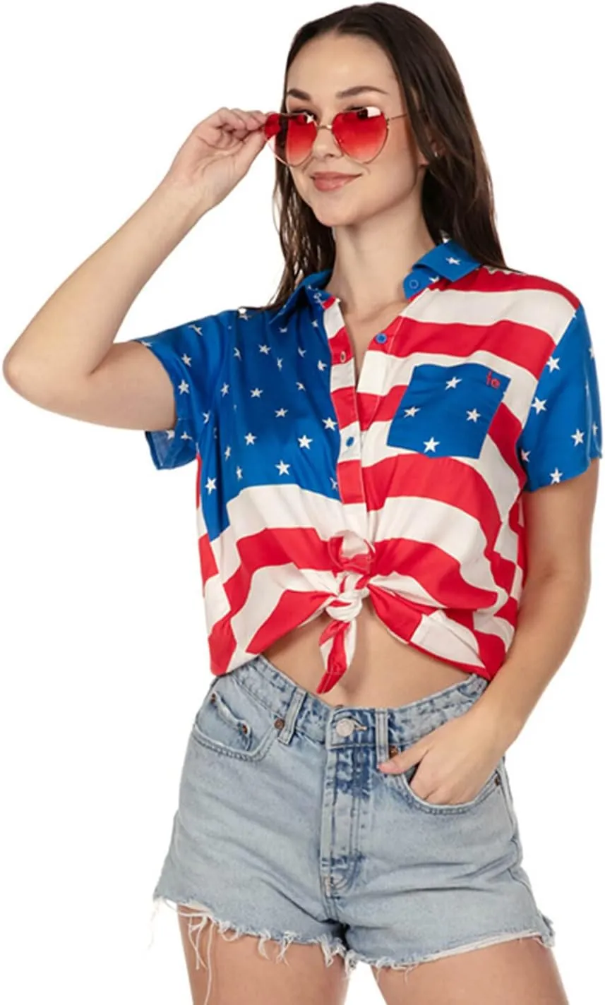 Tipsy Elves 4th of July Shirts for Women - Patriotic Women's Button Down Shirts
