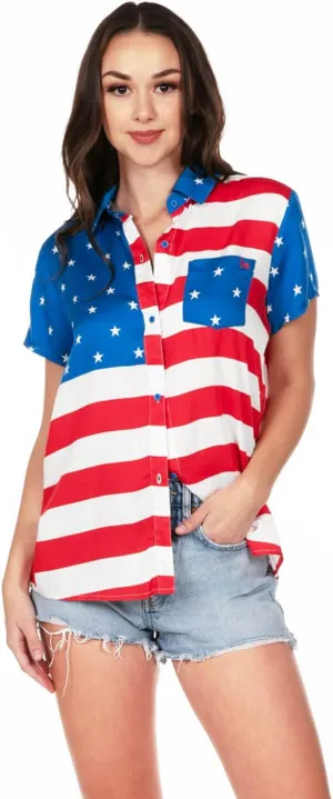 Tipsy Elves 4th of July Shirts for Women - Patriotic Women's Button Down Shirts