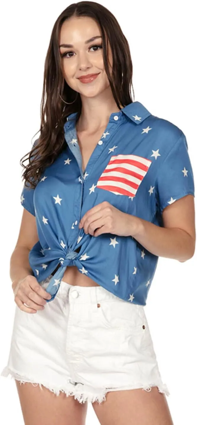 Tipsy Elves 4th of July Shirts for Women - Patriotic Women's Button Down Shirts