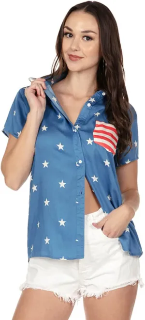 Tipsy Elves 4th of July Shirts for Women - Patriotic Women's Button Down Shirts
