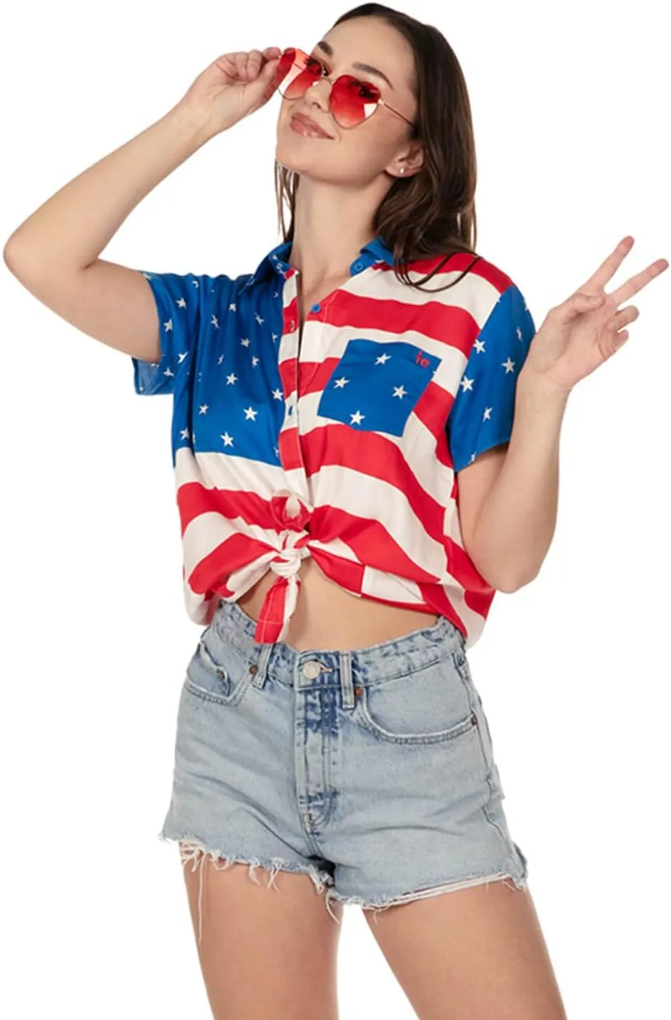Tipsy Elves 4th of July Shirts for Women - Patriotic Women's Button Down Shirts