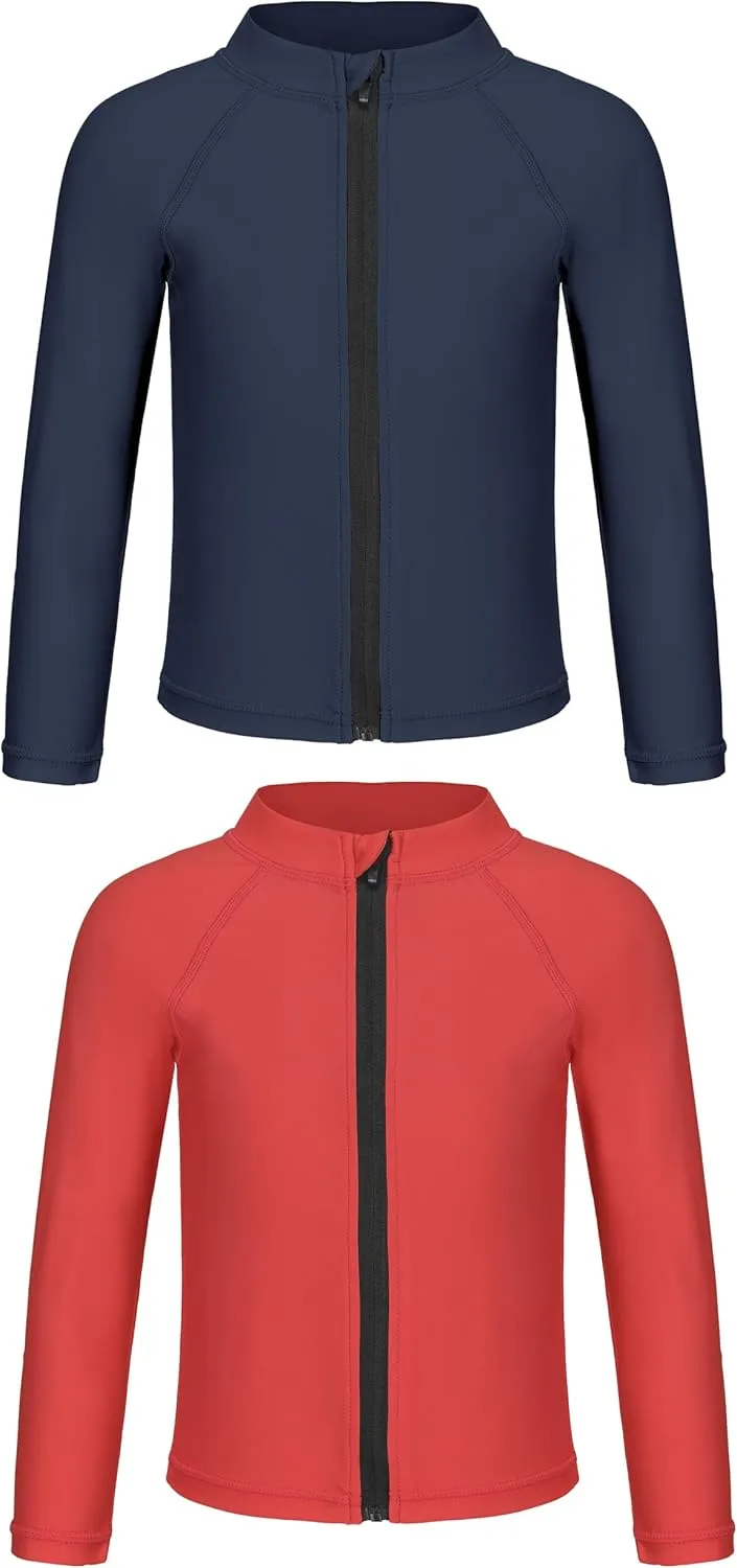 Toddlers Full Zip Up UV Rash Guard SPF Swim Shirts - Baby Boys Girls Long Sleeve Sun Protection Shirts Quick Dry UPF50 