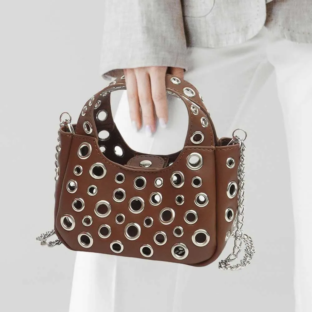 Tote Bag for Women,Studded Shoulder Bag Y2K Purse Slouchy Hobo Bag with Removable Chain 2024 Trendy Fall Crossbody