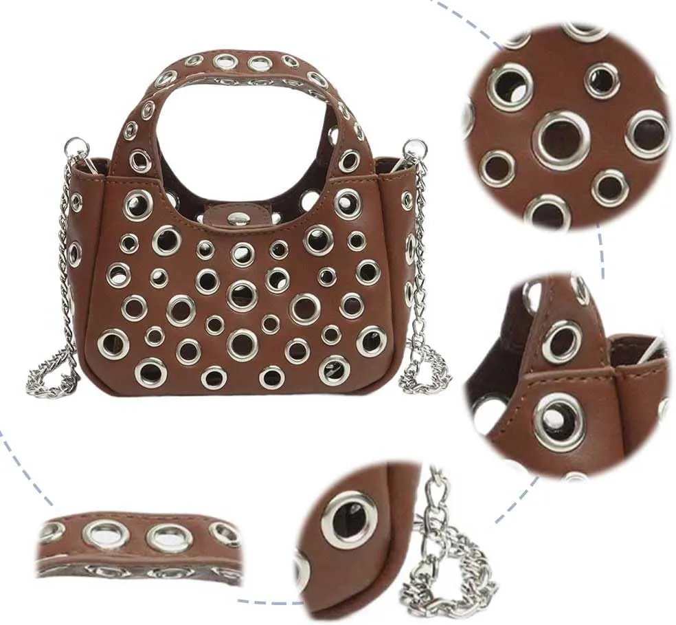 Tote Bag for Women,Studded Shoulder Bag Y2K Purse Slouchy Hobo Bag with Removable Chain 2024 Trendy Fall Crossbody