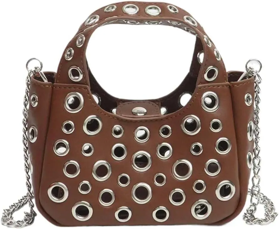 Tote Bag for Women,Studded Shoulder Bag Y2K Purse Slouchy Hobo Bag with Removable Chain 2024 Trendy Fall Crossbody