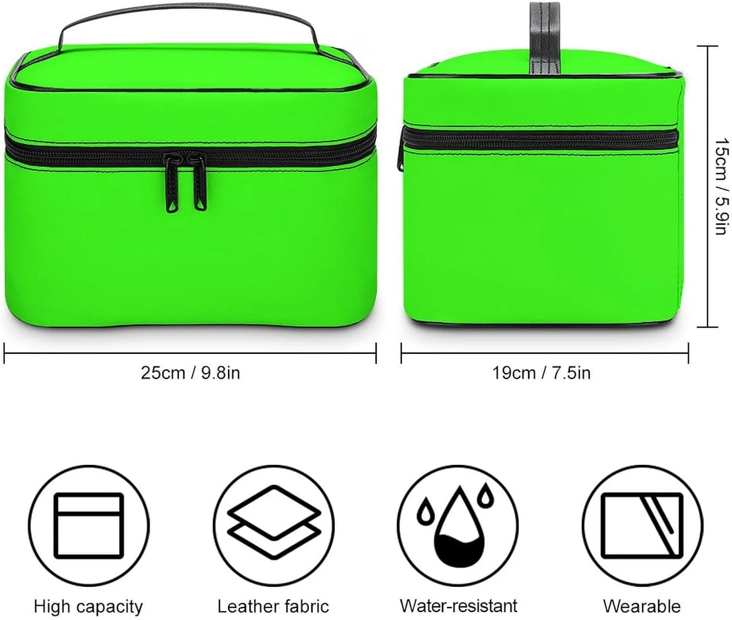 Travel Makeup Bag, Neon Green Solid Color Cosmetic Bags for Women Large Capacity Waterproof Toiletry Bag Make up Organizer