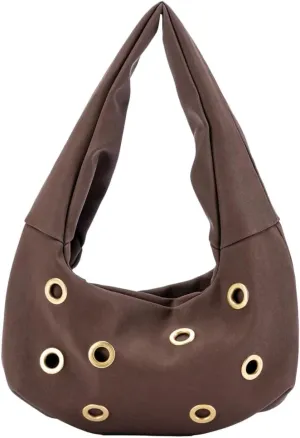 Trendy Burgundy Suede Studded Purse for Women Y2K Punk Rivet Shoulder Bag Underarm Purse Casual Satchel Bag Winter
