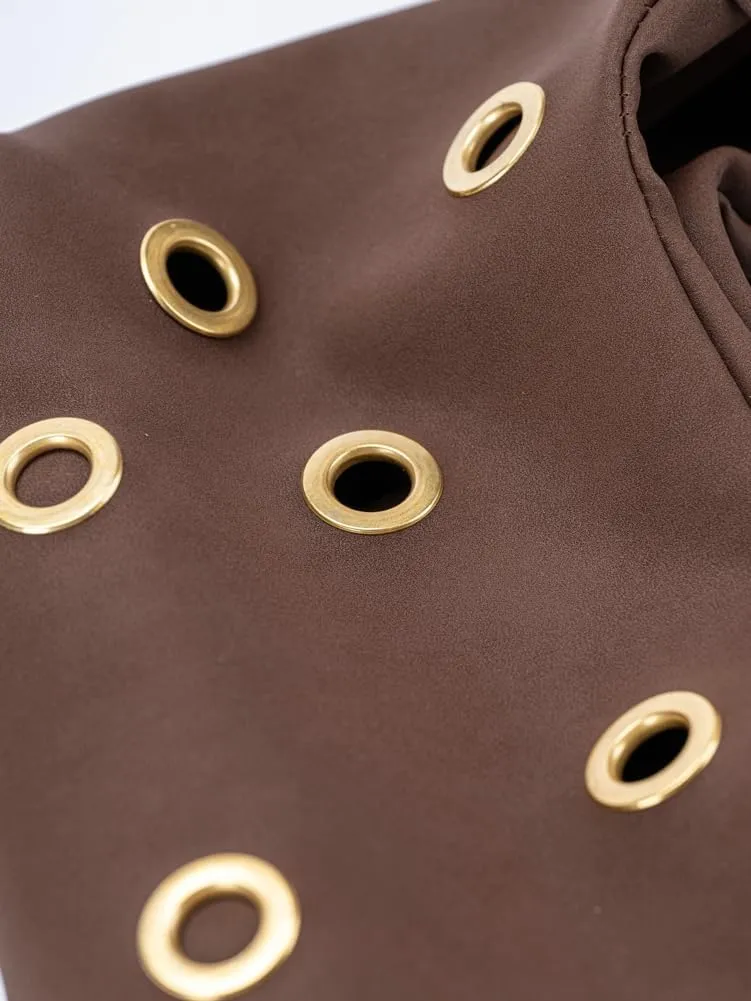 Trendy Burgundy Suede Studded Purse for Women Y2K Punk Rivet Shoulder Bag Underarm Purse Casual Satchel Bag Winter