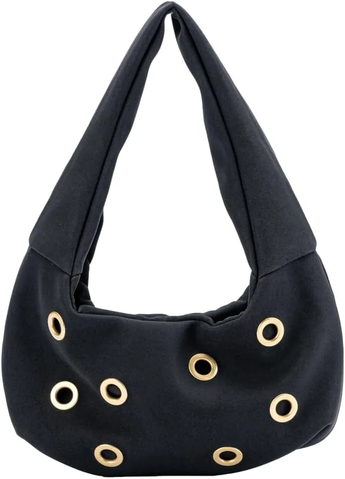 Trendy Burgundy Suede Studded Purse for Women Y2K Punk Rivet Shoulder Bag Underarm Purse Casual Satchel Bag Winter