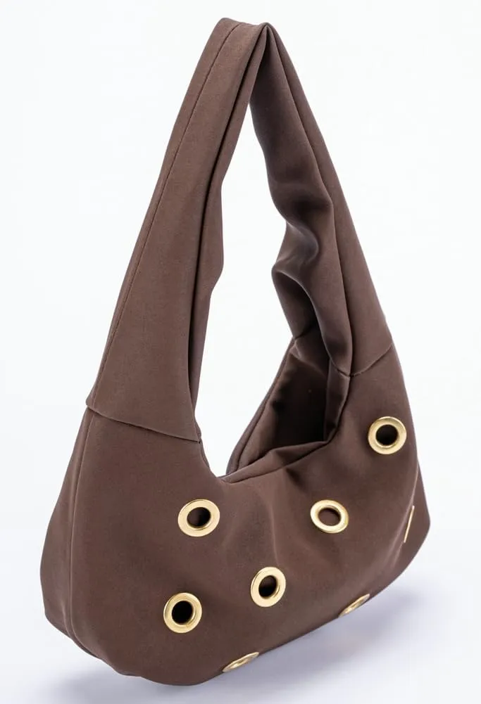 Trendy Burgundy Suede Studded Purse for Women Y2K Punk Rivet Shoulder Bag Underarm Purse Casual Satchel Bag Winter
