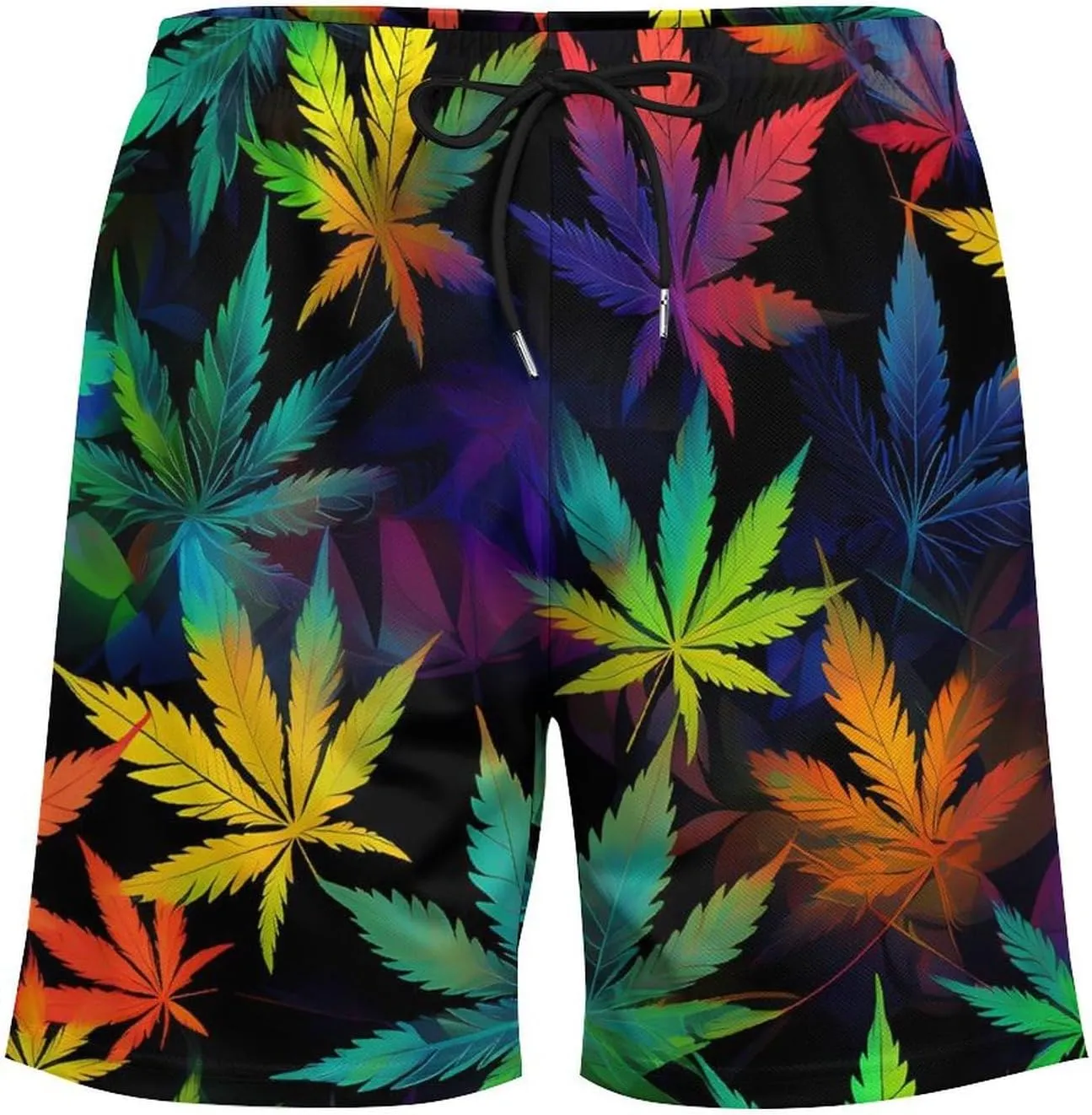 Trippy Weed Tie Dye Men's Swim Trunks with Compression Liner Beach Swimming Shorts with Drawstring and Pockets