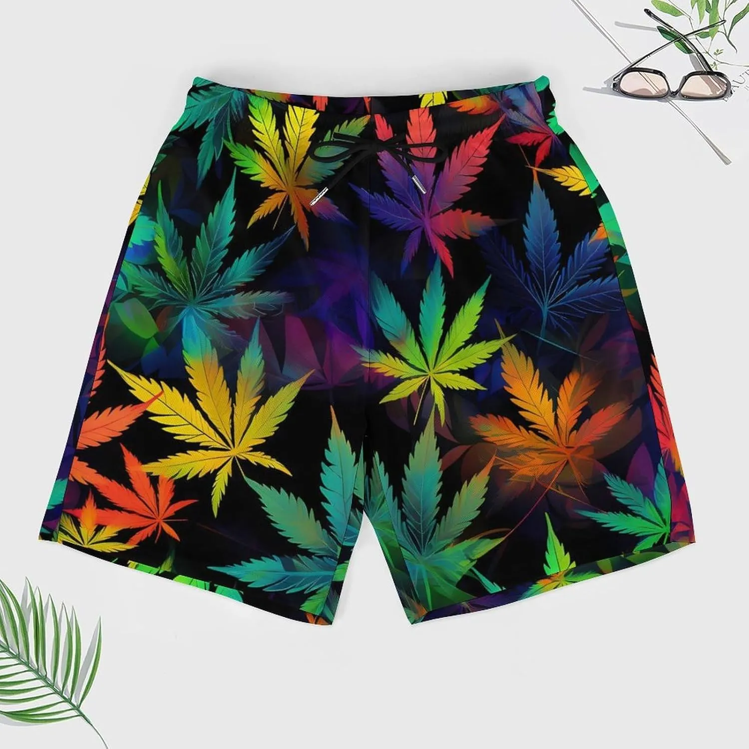 Trippy Weed Tie Dye Men's Swim Trunks with Compression Liner Beach Swimming Shorts with Drawstring and Pockets