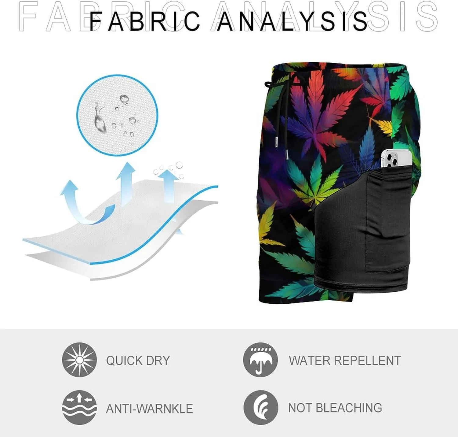 Trippy Weed Tie Dye Men's Swim Trunks with Compression Liner Beach Swimming Shorts with Drawstring and Pockets