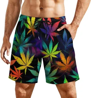 Trippy Weed Tie Dye Men's Swim Trunks with Compression Liner Beach Swimming Shorts with Drawstring and Pockets