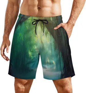 Tropical Forests Water Men's Swim Trunks with Compression Liner Beach Swimming Shorts with Drawstring and Pockets