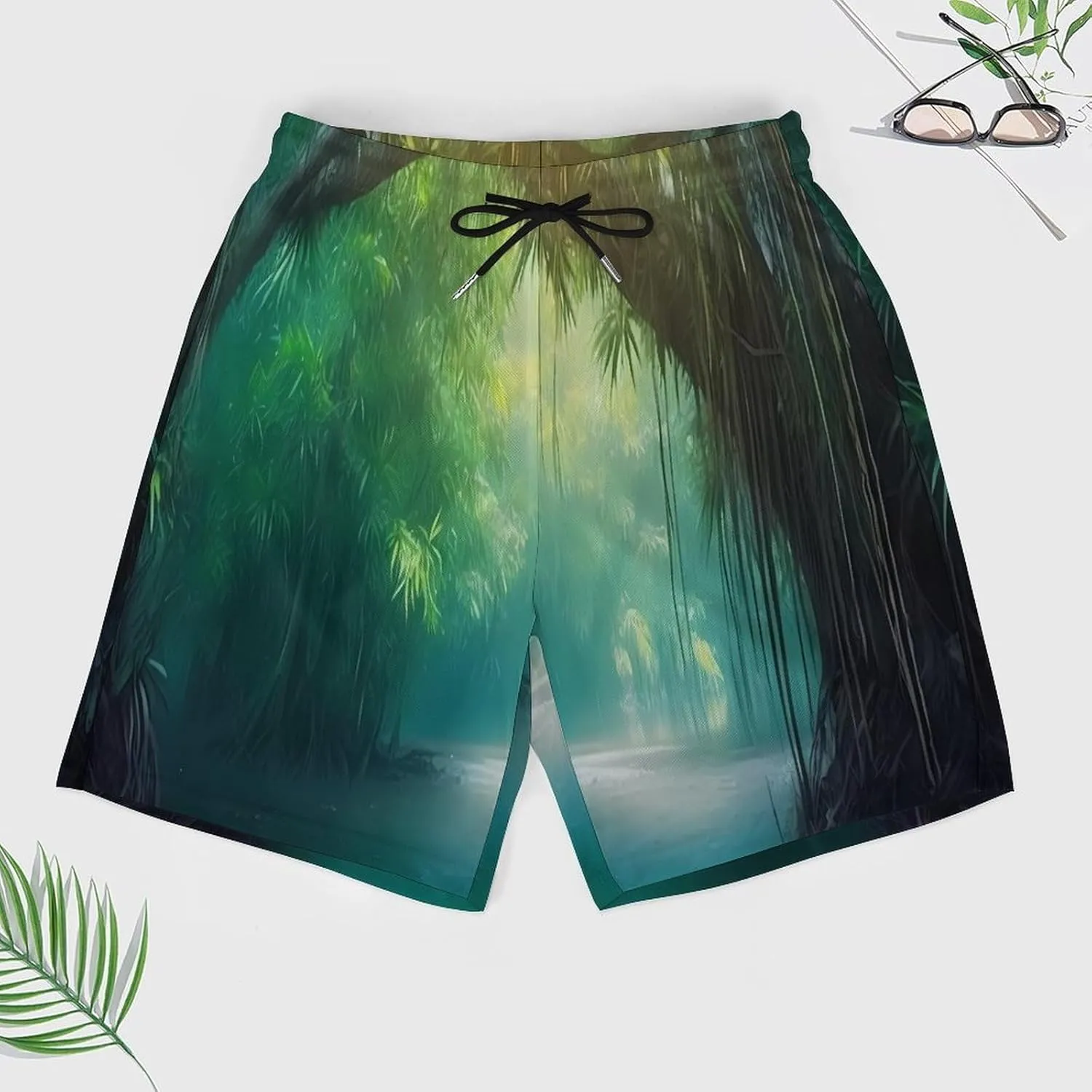 Tropical Forests Water Men's Swim Trunks with Compression Liner Beach Swimming Shorts with Drawstring and Pockets