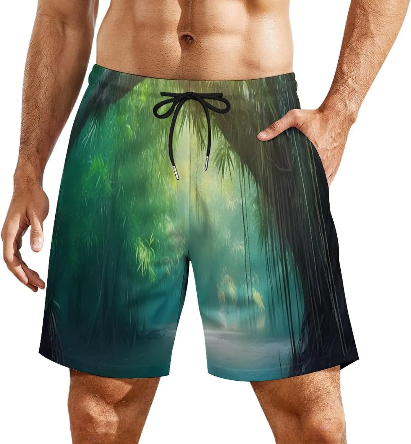 Tropical Forests Water Men's Swim Trunks with Compression Liner Beach Swimming Shorts with Drawstring and Pockets