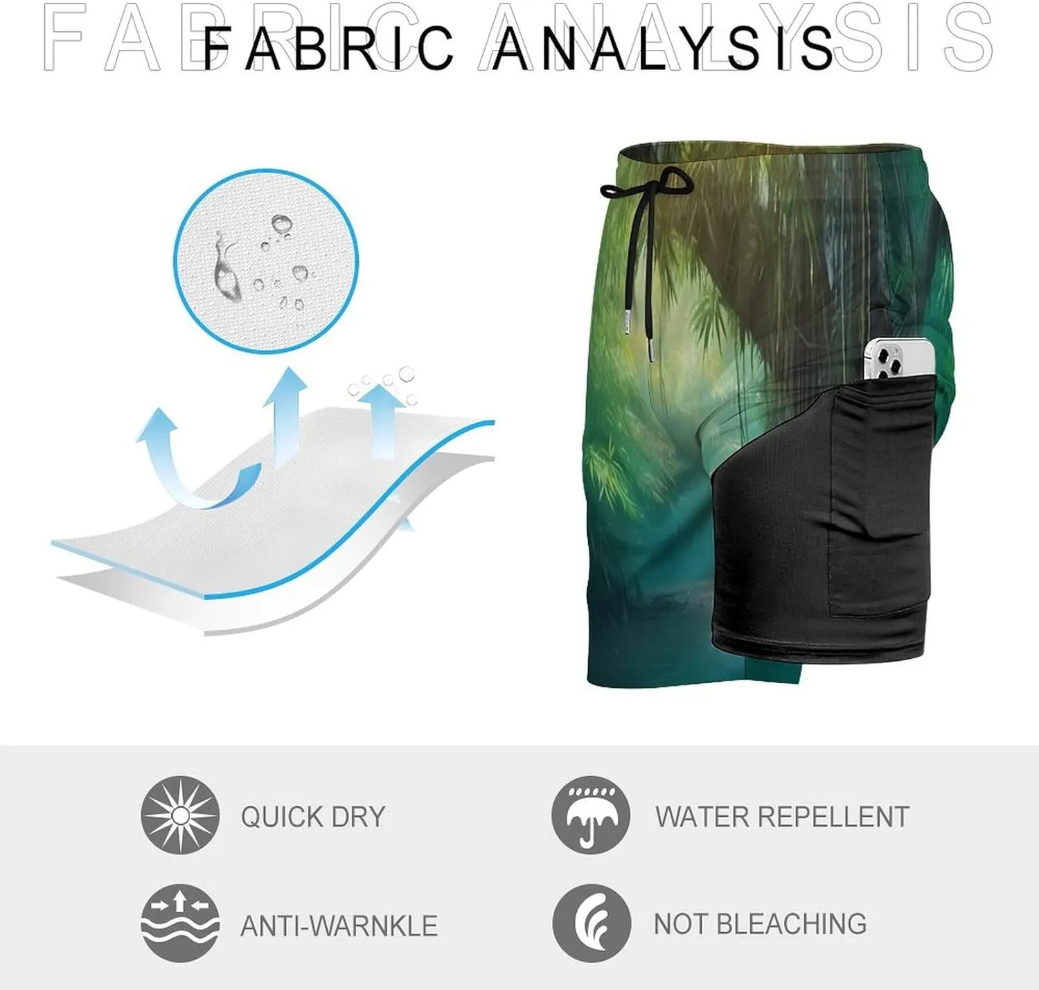 Tropical Forests Water Men's Swim Trunks with Compression Liner Beach Swimming Shorts with Drawstring and Pockets