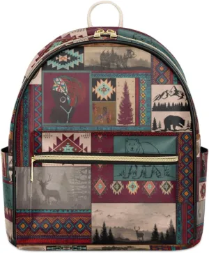 TropicalLife Aztec Backpack Purse for Women PU Leather Lightweight Ladies Shoulder Fashion Satchel Bags Travel Casual Daypack Ethnic African Boho Geometric Vintage