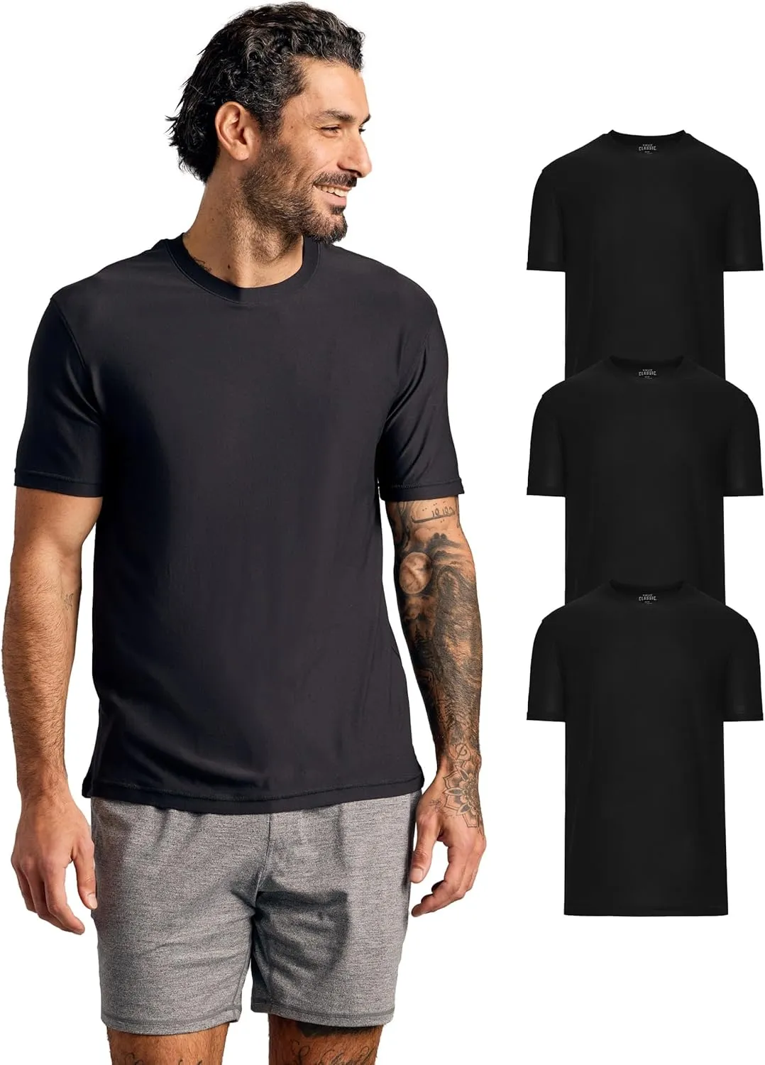 True Classic Workout Shirts for Men - Athletic Tops & Gym Shirts for Men, Quick-Dry Mens Workout Shirt, Pack of 3, Black, S