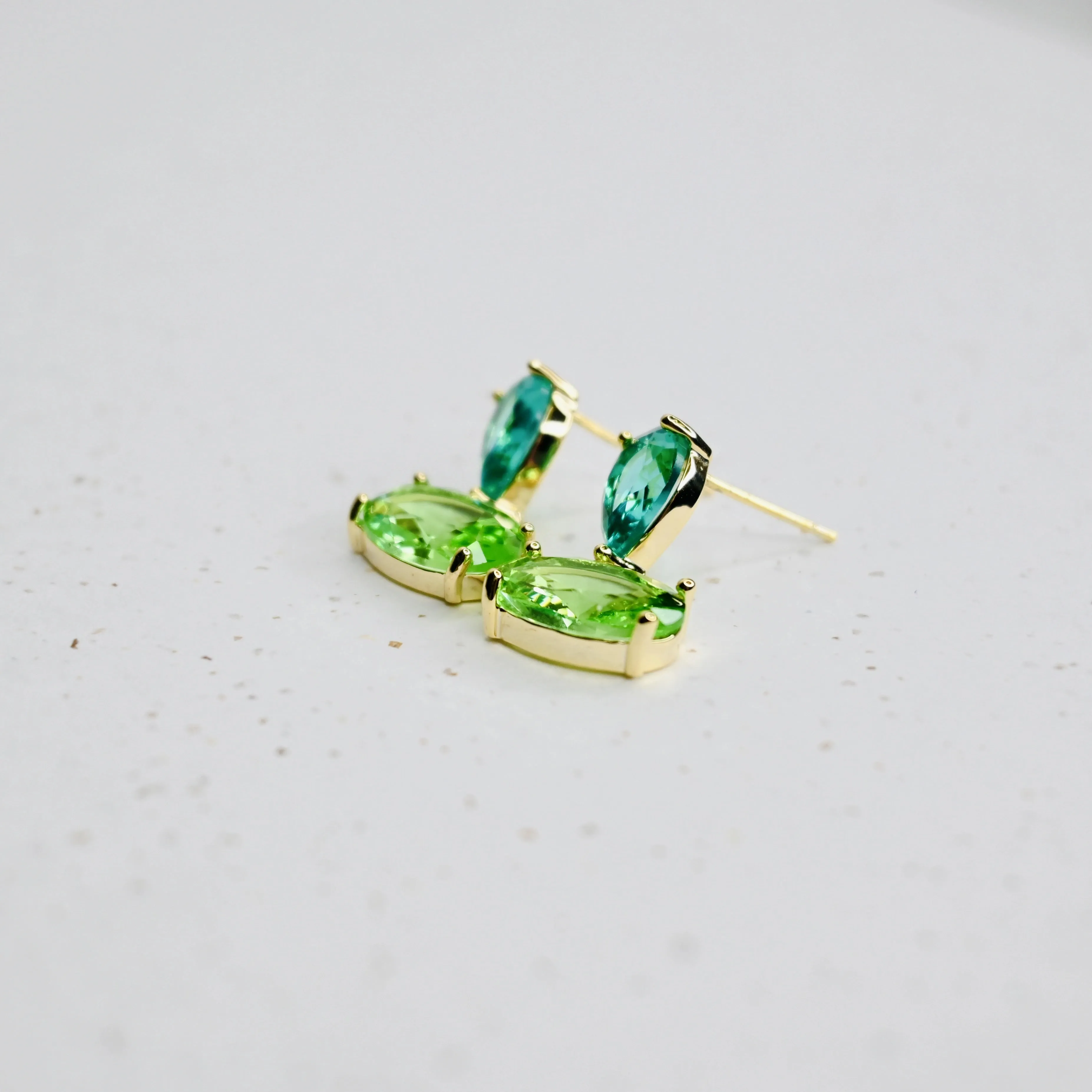 Twin Gem Drop Earrings in Aqua and Green