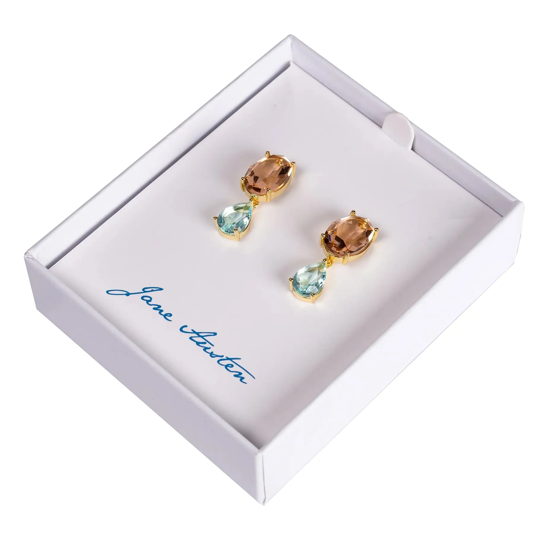 Twin Gem Drop Earrings in Aqua and Peach