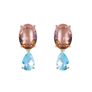 Twin Gem Drop Earrings in Aqua and Peach