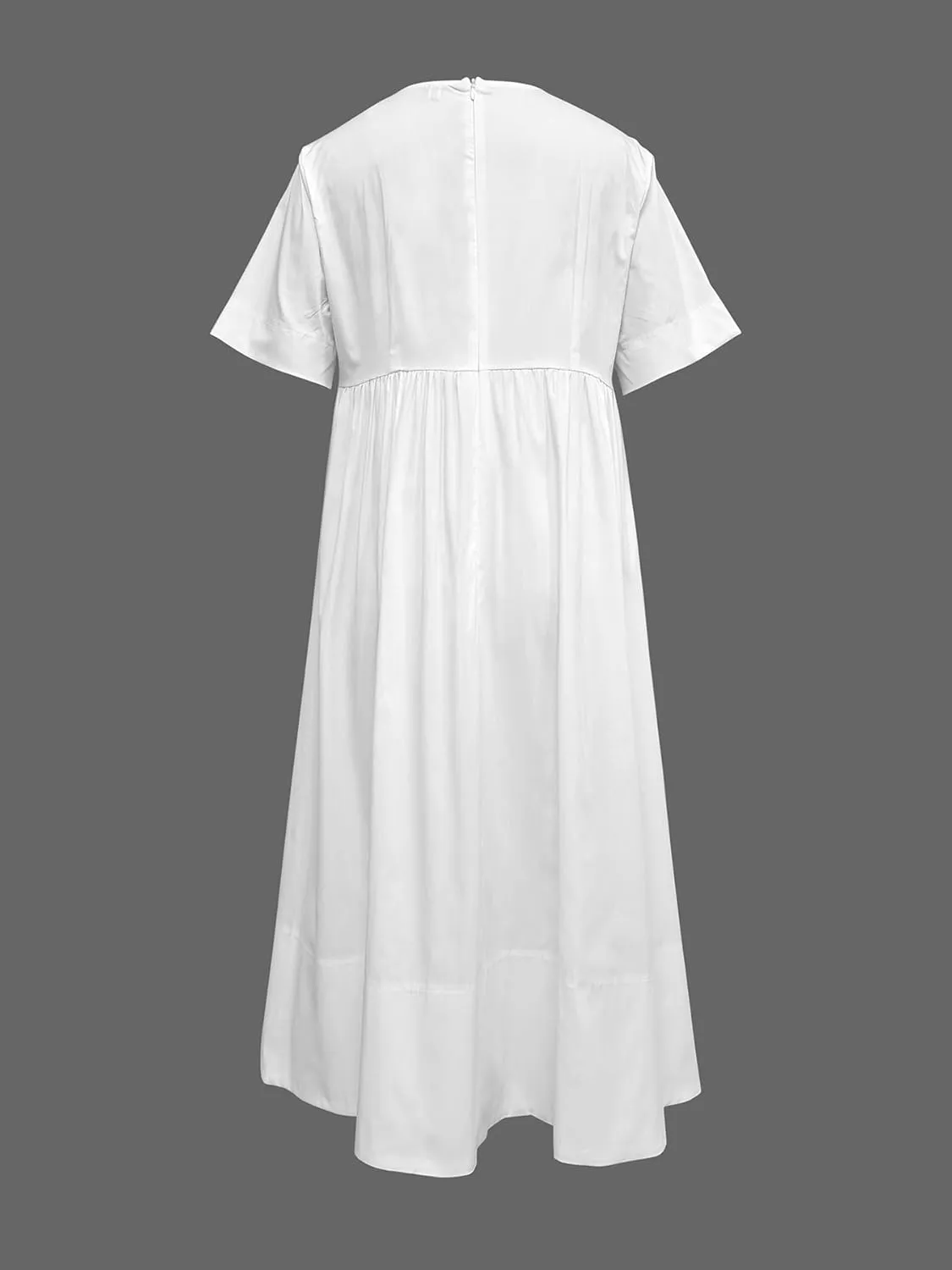 UOOZEE Women's Short Sleeve V Neck A-Line Cotton Dress Swing Flowy Beach Vacation Sundress 2025 Loose Midi Dresses