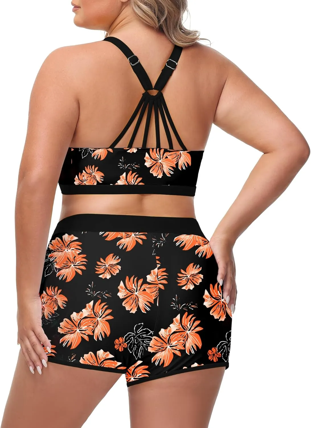 URBEST Women's Plus Size 3 Piece Tankini Bathing Suits, Athletic Swimsuits with Boy Shorts, Tank Top, and Sports Bra