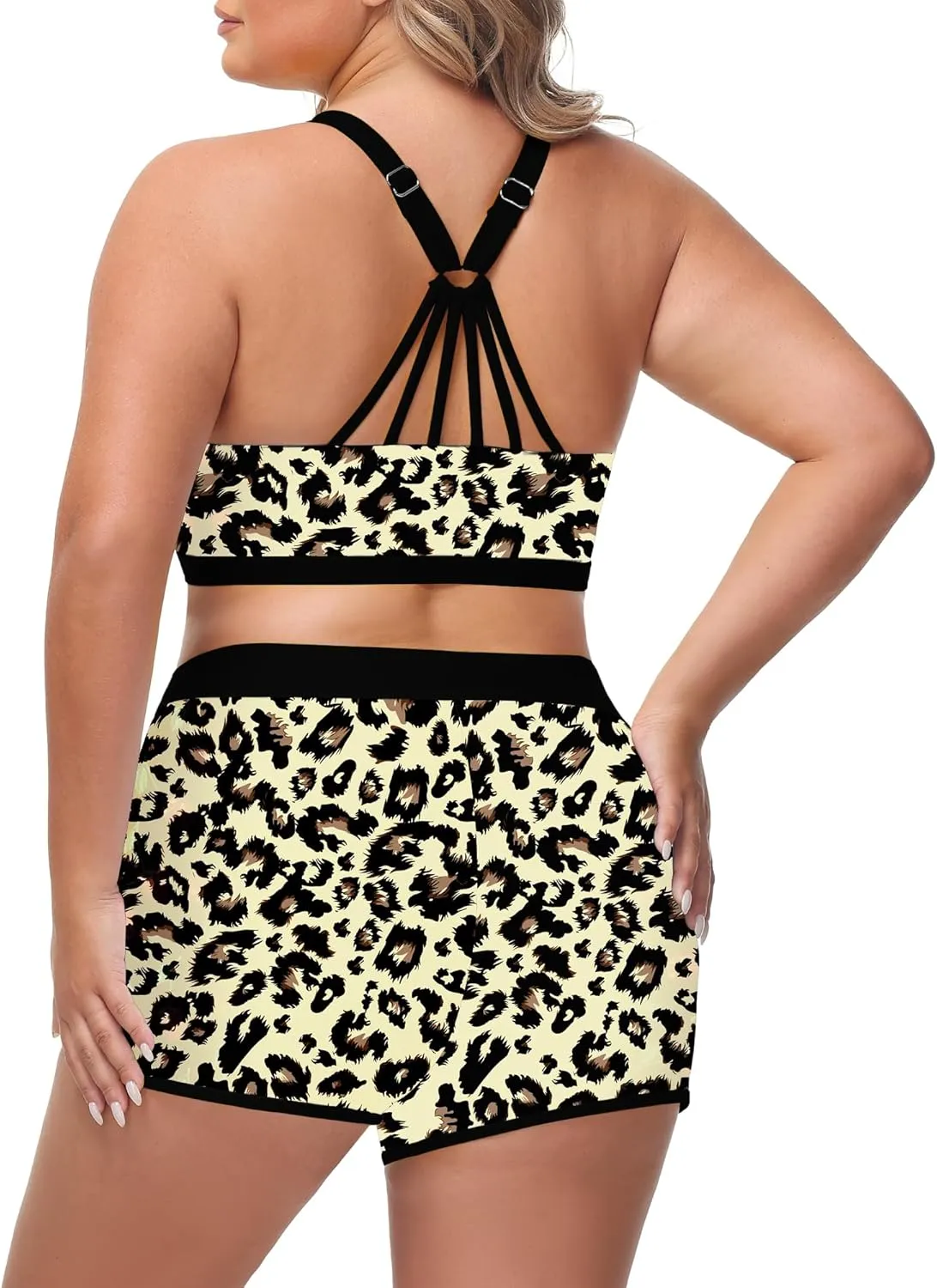 URBEST Women's Plus Size 3 Piece Tankini Bathing Suits, Athletic Swimsuits with Boy Shorts, Tank Top, and Sports Bra