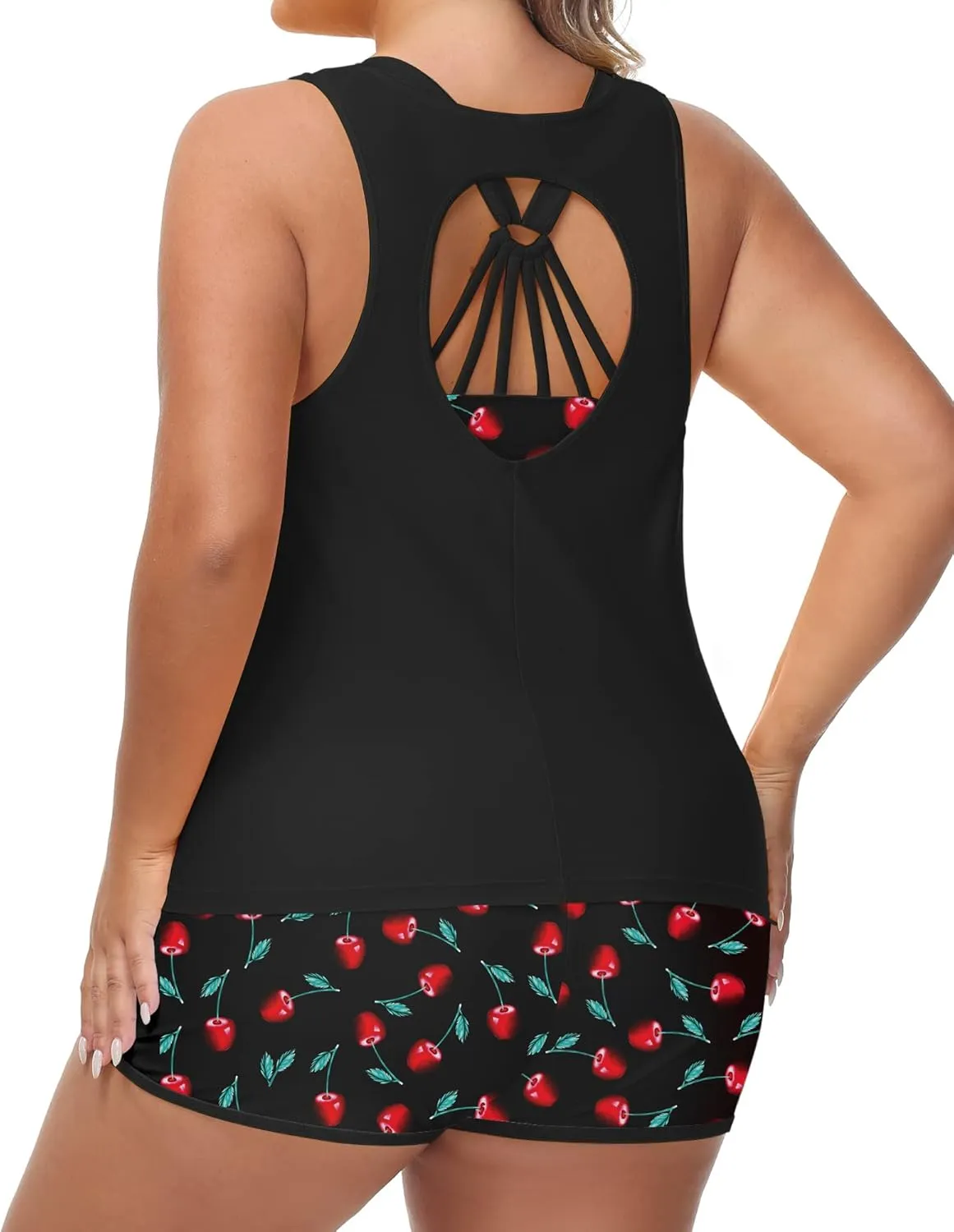 URBEST Women's Plus Size 3 Piece Tankini Bathing Suits, Athletic Swimsuits with Boy Shorts, Tank Top, and Sports Bra