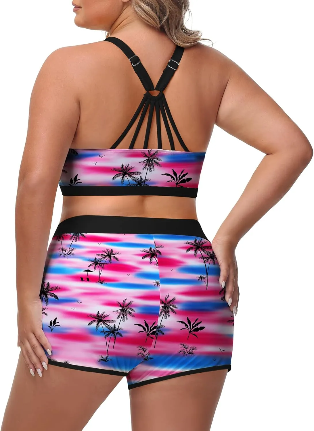 URBEST Women's Plus Size 3 Piece Tankini Bathing Suits, Athletic Swimsuits with Boy Shorts, Tank Top, and Sports Bra
