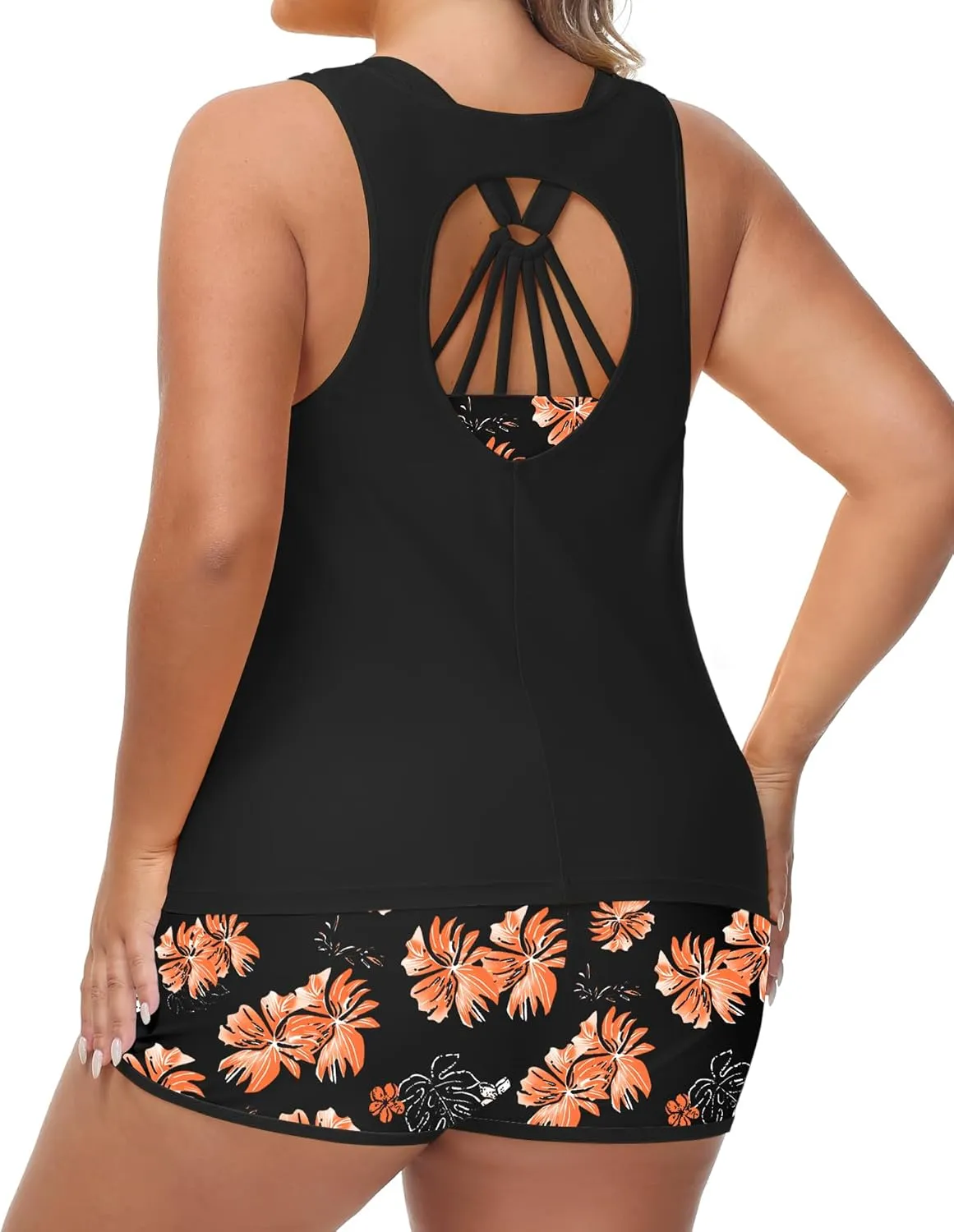 URBEST Women's Plus Size 3 Piece Tankini Bathing Suits, Athletic Swimsuits with Boy Shorts, Tank Top, and Sports Bra
