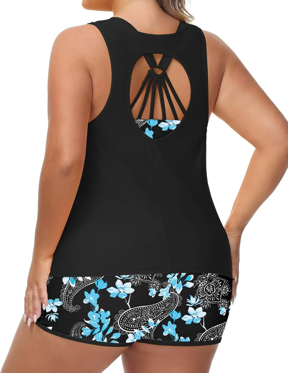 URBEST Women's Plus Size 3 Piece Tankini Bathing Suits, Athletic Swimsuits with Boy Shorts, Tank Top, and Sports Bra