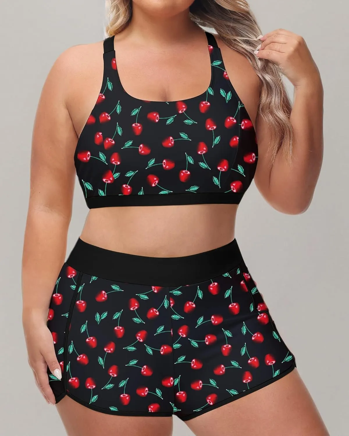 URBEST Women's Plus Size 3 Piece Tankini Bathing Suits, Athletic Swimsuits with Boy Shorts, Tank Top, and Sports Bra