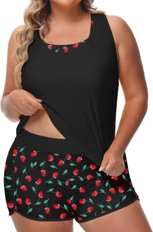 URBEST Women's Plus Size 3 Piece Tankini Bathing Suits, Athletic Swimsuits with Boy Shorts, Tank Top, and Sports Bra