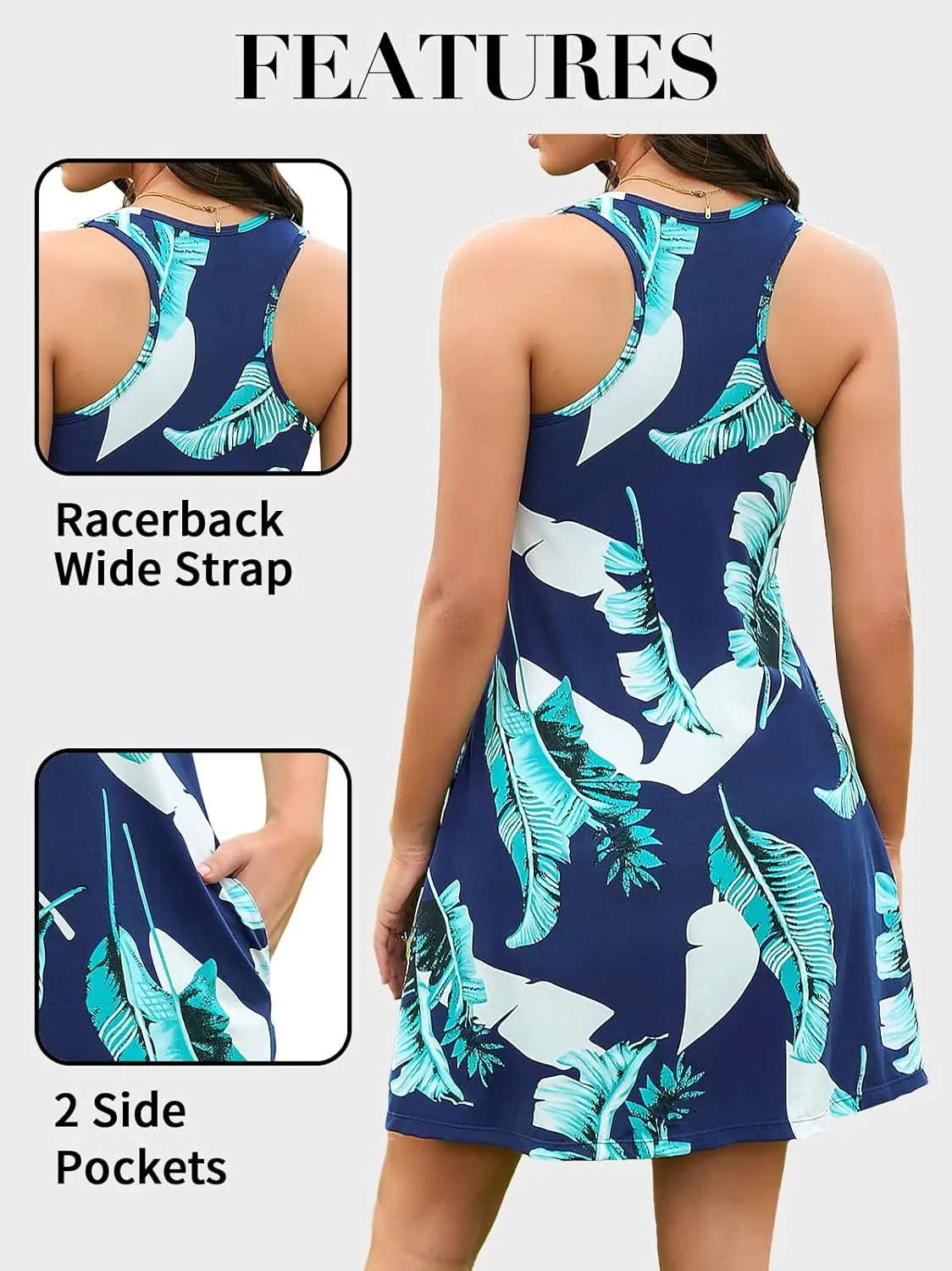 V FOR CITY Summer Dresses with Built in Bra Women Pockets Beach Sundress Casual Loose Sleeveless Racerback Tank Dress