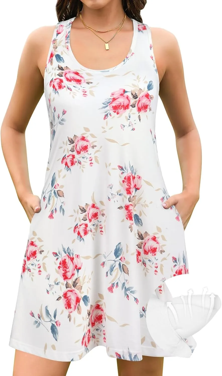 V FOR CITY Summer Dresses with Built in Bra Women Pockets Beach Sundress Casual Loose Sleeveless Racerback Tank Dress