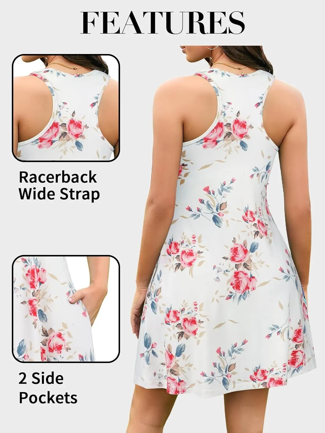 V FOR CITY Summer Dresses with Built in Bra Women Pockets Beach Sundress Casual Loose Sleeveless Racerback Tank Dress