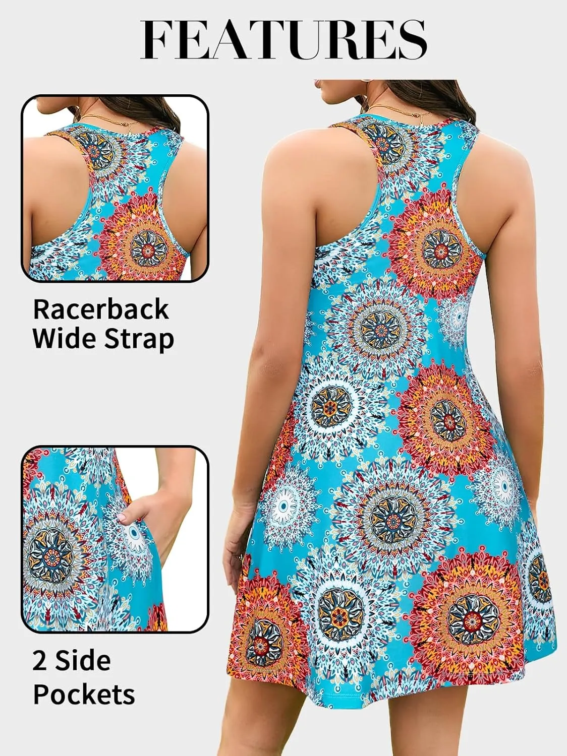 V FOR CITY Summer Dresses with Built in Bra Women Pockets Beach Sundress Casual Loose Sleeveless Racerback Tank Dress