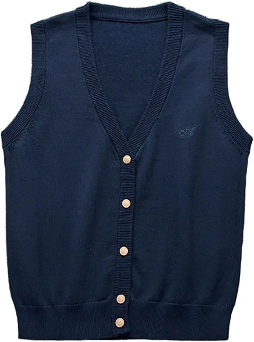V Neck Sweater Vest for Women Trendy Sleeveless Cardigan Solid Color Button Down Knitted Tank Tops