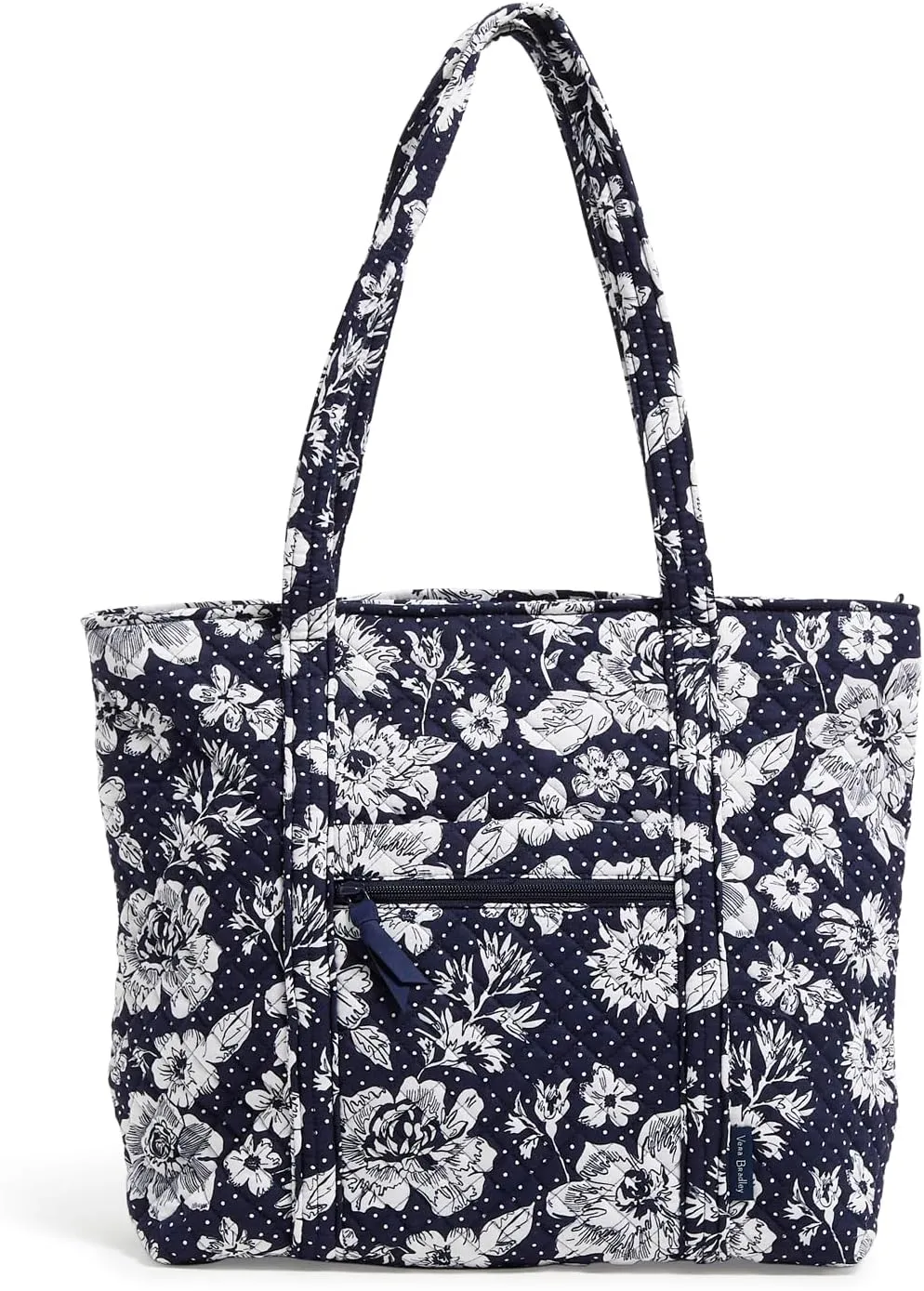 Vera Bradley Cotton Collegiate Vera Tote Bag (Multiple Teams Available), Navy/White Rain Garden
